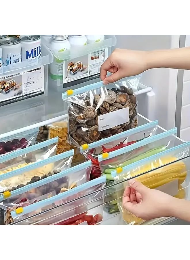 مجموعة أكياس تخزين طعام قابلة لإعادة الاستخدام شفافة بسحاب من 75 كيس بلاستيكي متين مع ملصقات للحفاظ على النضارة - Image 1